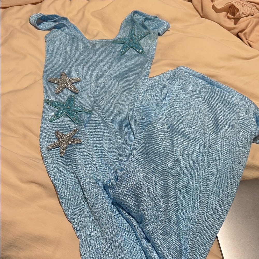 Marine mist sequin knit maxi dress blue